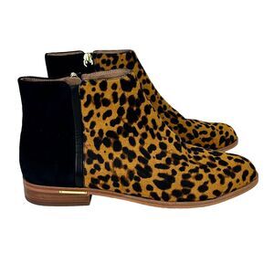 Louise Et Cie Tallie Leopard Print Cow Fur Leather Suede Ankle Boots Brown Tan 9